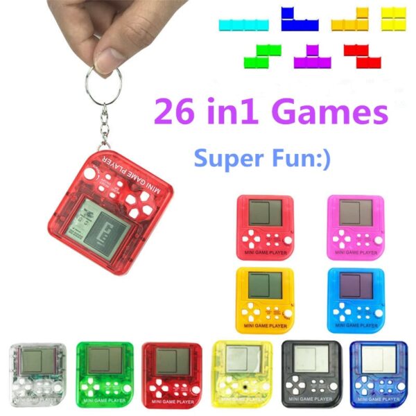 Portable Mini Tetris Game Console Keychain LCD Handheld Game Players Children Educational Electronic Toys Anti stress