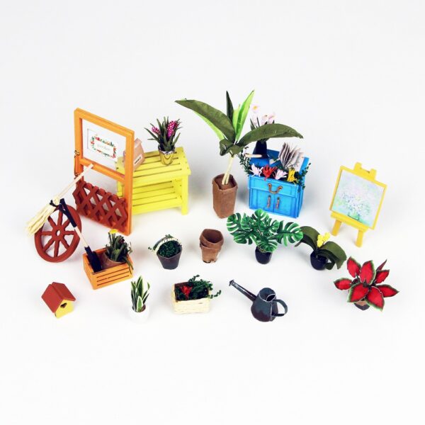 Robotime miniatūra leļļu māja DIY Keitijas zaļais dārzs ar mēbelēm, bērniem pieaugušajiem modeļu veidošanas komplekti 4