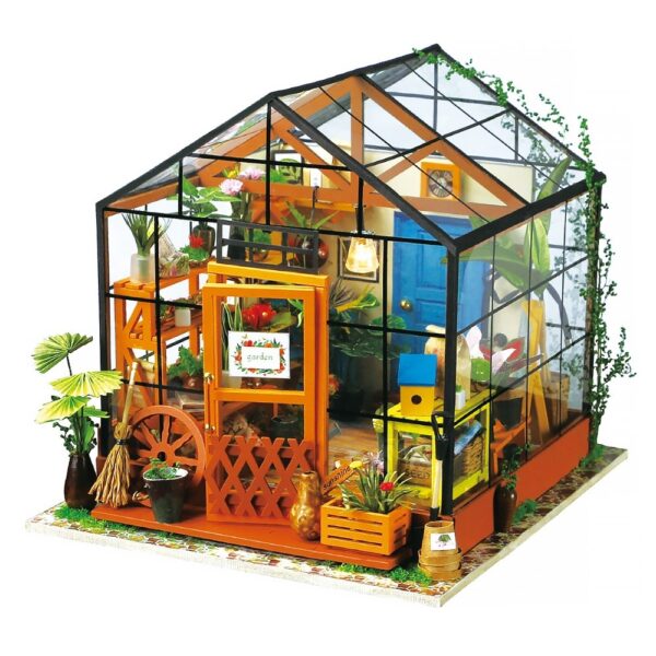 Robotime Miniature Doll House DIY Kathy s Green Garden with ගෘහ භාණ්ඩ ළමා වැඩිහිටි ආකෘති ගොඩනැගිලි කට්ටල