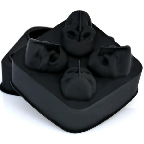 Sale 1PC Hot Large Ice Cube Tray Pudding Mold 3D Skull Silicone Mold 4 Cavity DIY 3