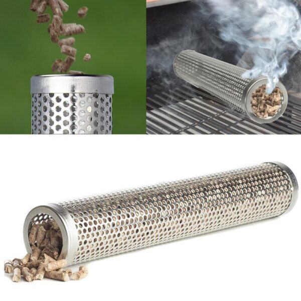 Stainless Steel BBQ Grill Pagpanigarilyo Mesh Tube Smoker Wood Pellet Sa gawas nga BBQ Smoker Supplies Tools Accessories 1