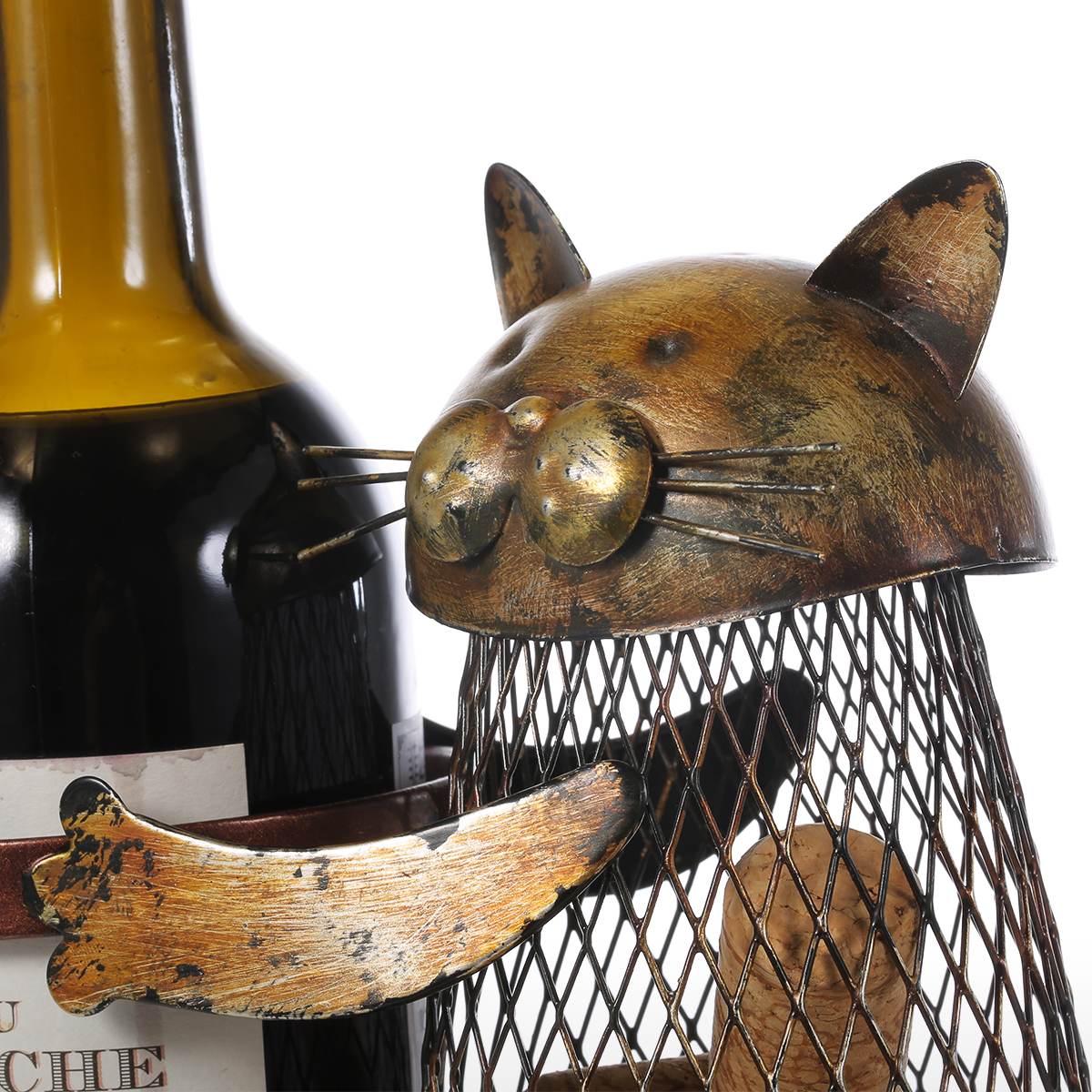Tooarts Cat Wine Rack Cork Container Bottle Holder Kitchen Bar Display Metal 