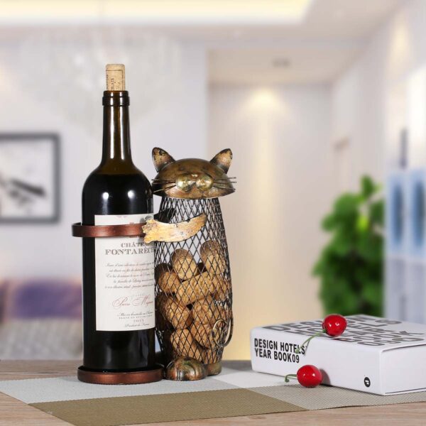 Tooarts Cat Wine Rack Cork Container Bottle Wine Holder Kitchen Bar Metal Wine Craft Christmas Gift 5