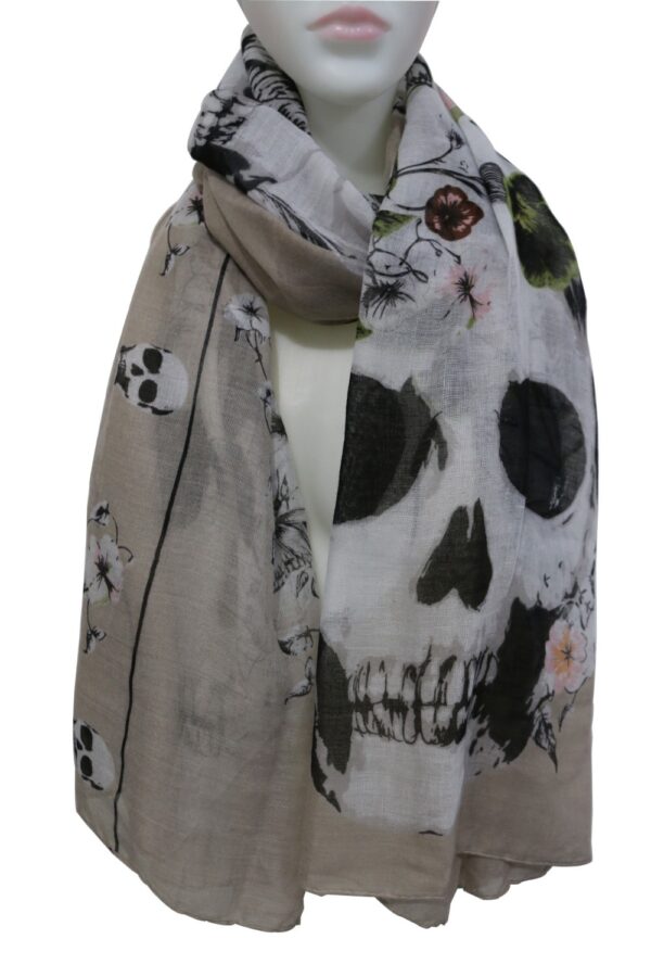 WINFOX 2018 New Fashionable Punk Ladies White Black Skull Floral Print Long Scarves Shawls Wrap Womens