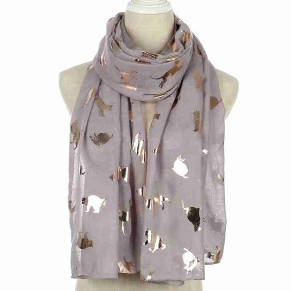 Winfox Fashion Black Pink Gray Navy Scarf Women Female Crus Foil Metallic Cat Scarf Wrap 2.jpg 640x640 2