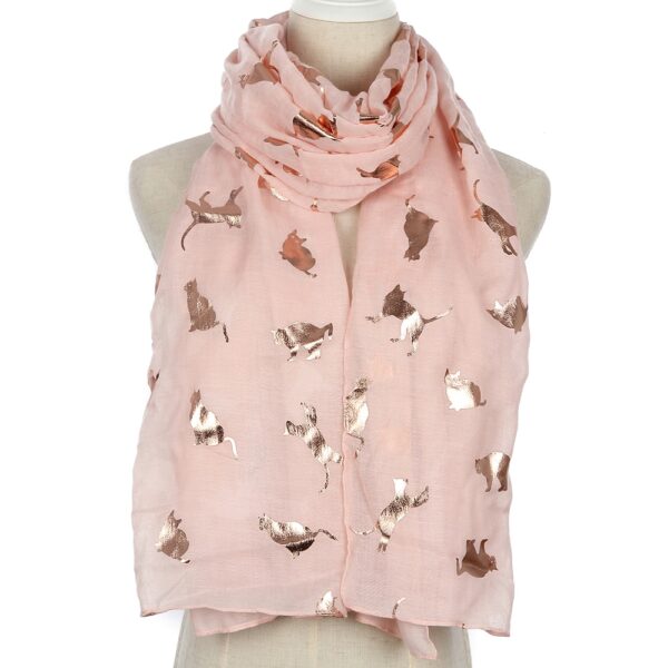 Winfox Fashion Black Pink Grey Navy Scarf Women Female Shiny Foil Gold Metallic Cat Scarf Wrap 4