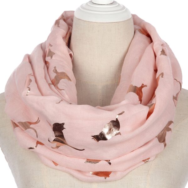 Winfox Fashion Black Pink Grey Navy Scarf Women Female Shiny Foil Gold Metallic Cat Scarf Wrap 5