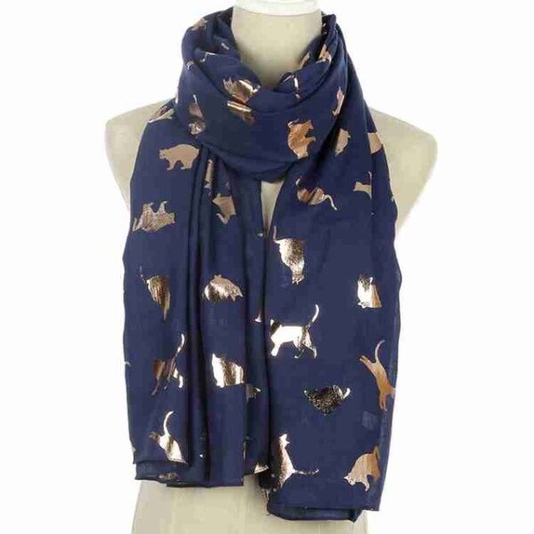 Winfox Fashion Black Pink Grey Navy Scarf Wanita Wanita Foil Mengkilap Emas Metallic Cat Scarf Wrap 6.jpg 640x640 6