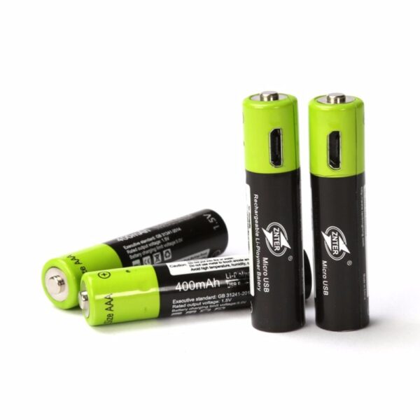 ZNTER 4PCS Mirco USB Rechargeable nga Baterya AAA Baterya 400mAh AAA 1 5V Mga Dulaan Remote controller batteries 1