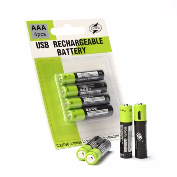 ZNTER 4PCS Mirco USB Rechargeable nga Baterya AAA Baterya 400mAh AAA 1 5V Mga Dulaan Remote controller batteries 2