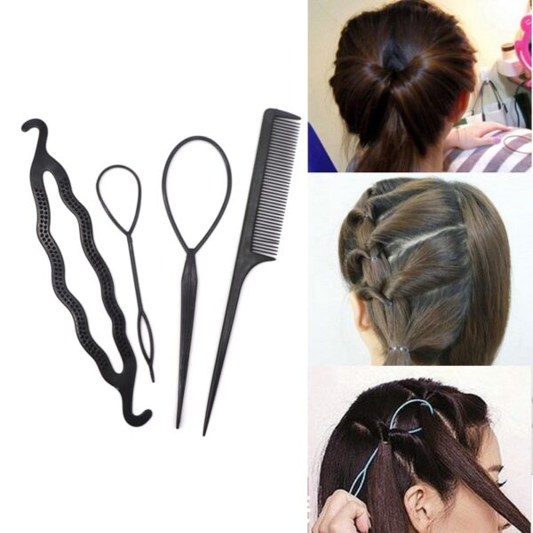4Pcs Set Black Plastic DIY Styling Tools Pull Hair Clips For Women Hairpins Comb Hair Bun 1