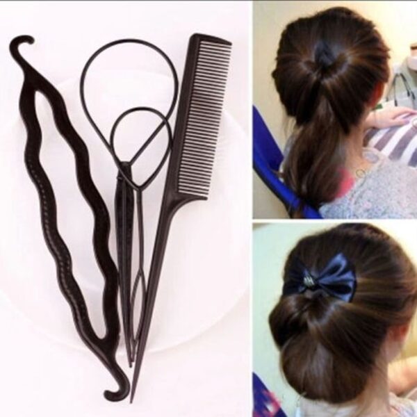 4Pcs Set Black Plastic DIY Styling Tools Pull Hair Clips For Women Hairpins Comb Hair Bun 2