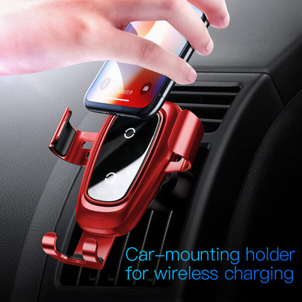 BASEUS Brand 10W Qi Wireless Charger Glass Panel Car Holder Mobile Phone Gravity Car Mount Stand 6