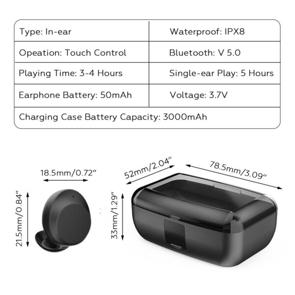 Bluetooth 5 0 Ture Wireless Earphones Mini TWS Earbuds Cordless Twins Stereo IPX8 Sport Swimming Headset 4