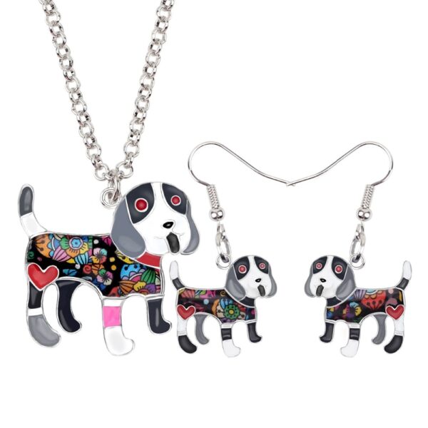 Bonsny Enamel Alloy Cartoon Beagle Dog Earrings Necklace Jewelry Sets For Women Girls Pet Lovers Teen 1
