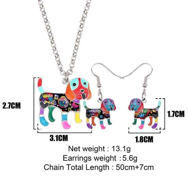 Bonsny Enamel Alloy Cartoon Beagle Dog Earrings Necklace Alahas Sets Para sa mga Babaye Girls Pet Lovers Teen 4