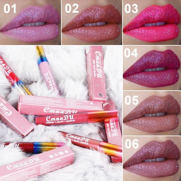 Cmaadu Shimmer Lipstick Glitter Lipgloss Tint Makeup Women Waterproof Long Lasting Party Pigment Glitter Diamond Liquid 3