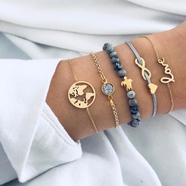 DIEZI Bohemian Turtle Charm Bracelets Bangles For Women Fashion Gold Color Strand Bracelets Sets Jewelry Party
