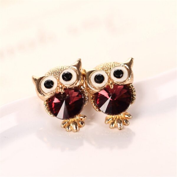 Fashion Cute Crystal Owl Girls Stud Earrings Alang sa Mga Babaye nga Bulawan nga Bulawan nga Mga Pahayag sa Mga Karnero nga Mga ariyos Libre 3