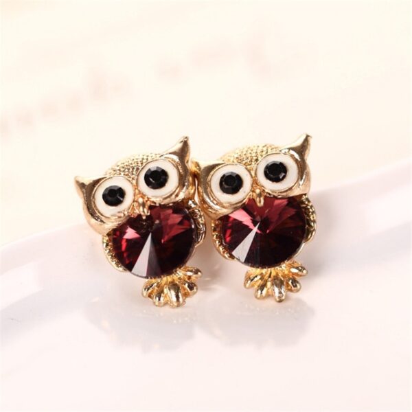 Fashion Cute Crystal Owl Girls Stud Earrings For Women Vintage Gold Color Animal Statement Earrings Free 3