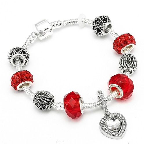 HOMOD Authentic Silver Plated 925 Crown Beads Key Crystal Heart Charm Gelang Cocok Untuk Gelang Pandora 14.jpg 640x640 14