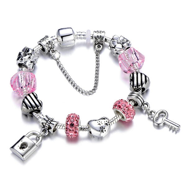 HOMOD Authentic Silver Plated 925 Crown Beads Key Crystal Heart Charm Bracelet Passt Pandora Armband Für 4.jpg 640x640 4
