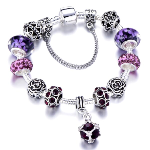 HOMOD Authentic Silver Plated 925 Crown Beads Key Crystal Heart Charm Bracelet Fits Pandora Bracelet For 5