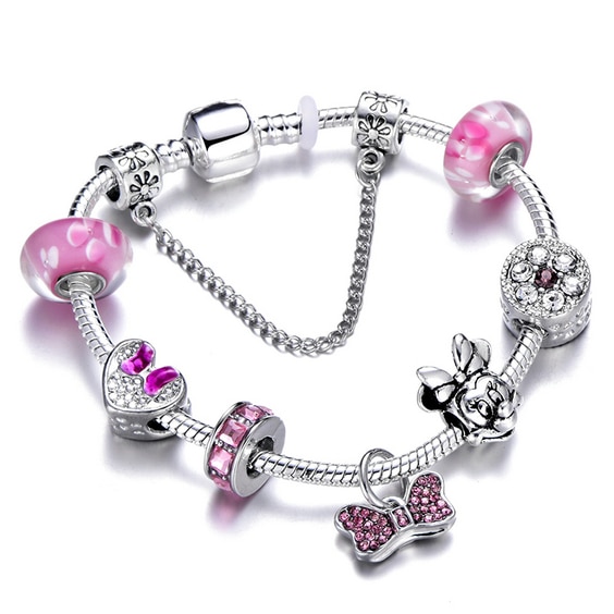 Seialoy Pink Heart House Pendant Charm Bracelets For Girls Women Original  Red Crystal I LOVE MOM Beads Bracelet Xmas Kids Gifts