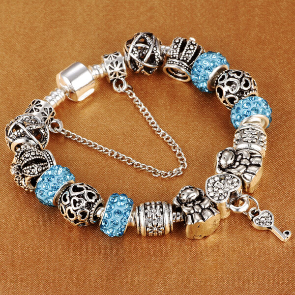 HOMOD Authentic Silver Plated 925 Crown Beads Key Crystal Heart Charm Bracelet Nahiangay sa Pandora Bracelet Para