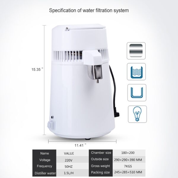 Housing Use Pure Water Distiller 4L Distilled Water Machine Distillation Purifier Stainless Steel Water Filter Russian 5