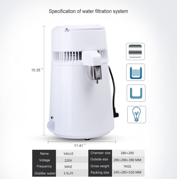 Housing Use Pure Water Distiller 4L Distilled Water Machine Distillation Purifier Stainless Steel Water Filter Russian 5