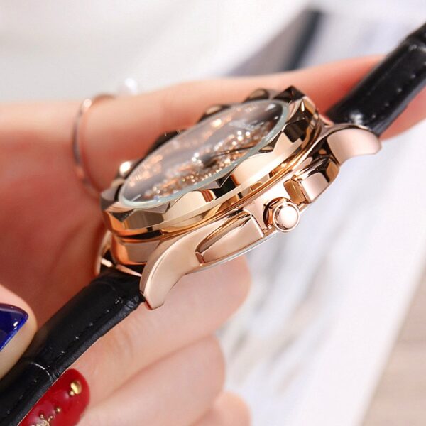 Luxury Brand Gold Watches for Women Starry Rhinestone Dress Quartz Watches Ladies Creative Wristwatch Leather Strap 1