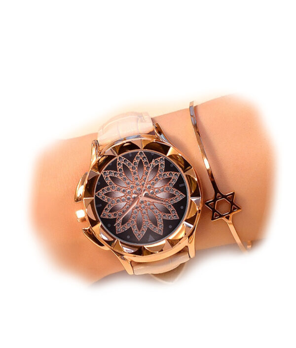 Luxury Brand Gold Watches for Women Starry Rhinestone Dress Quartz Watches Ladies Creative Wristwatch Leather Strap 6