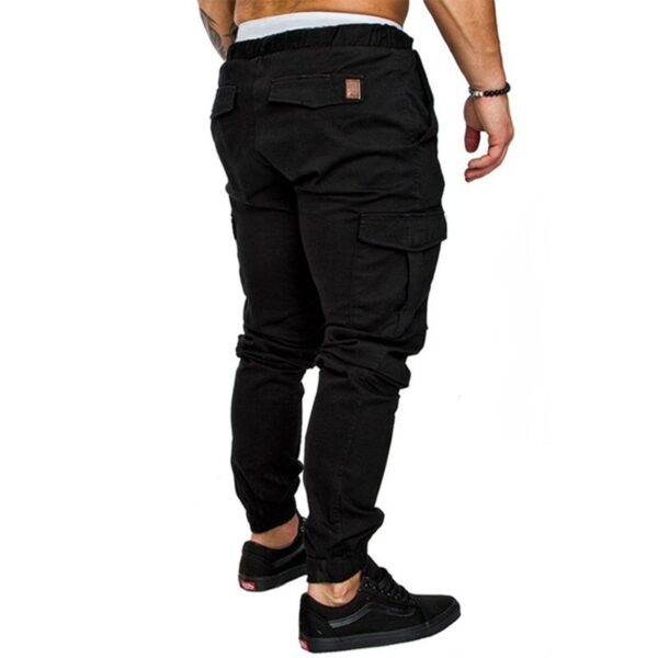 Mens Multi pocket Cargo Pants Elastic Waist Hip Hop Fitness Pants Solid Color Casual Trousers 1