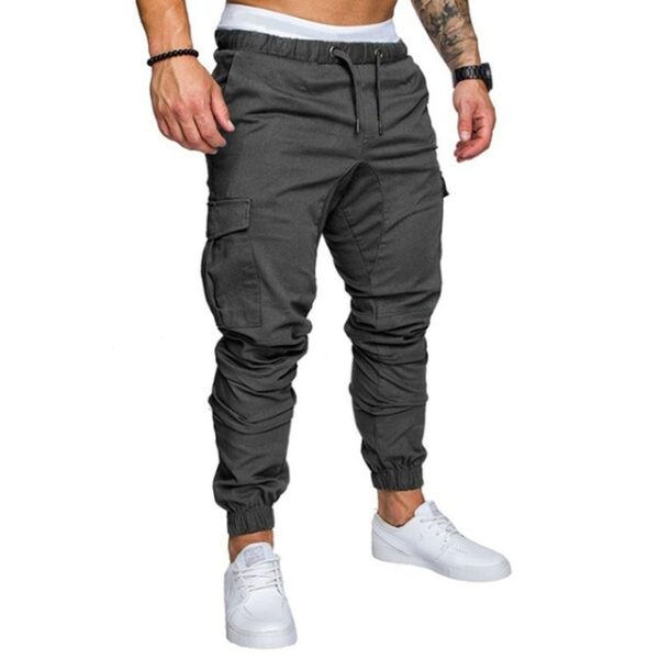 Mens Multi pocket Cargo Pants Elastic Waist Hip Hop Fitness Pants Solid Color Casual Trousers 2.jpg 640x640 2