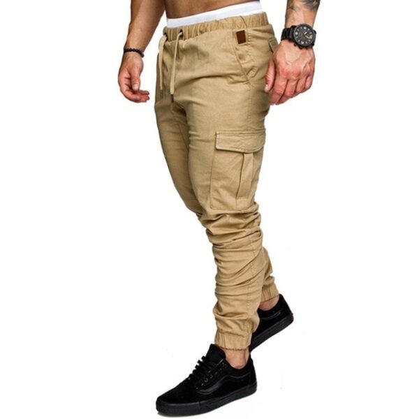 Mens Multi pocket Cargo Pants Elastic Waist Hip Hop Fitness Pants Solid Color Casual Trousers 3.jpg 640x640 3