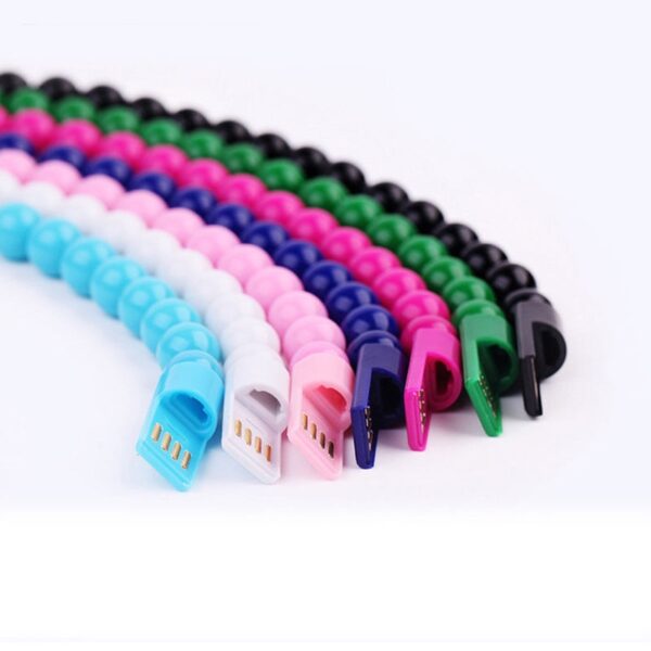 Micro USB2 0 Đồng bộ hóa dữ liệu USB một cách sáng tạo Cáp sạc hạt đeo tay Bộ sạc Màu tinh khiết cho iPhone 2