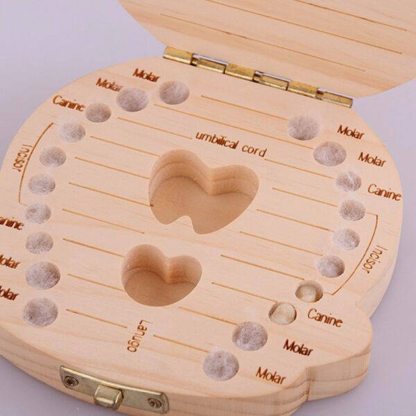 Spanish English Russian French Baby Wood Tooth Box Organizer Milk Teeth Storage Collect Teeth Umbilica Save 5