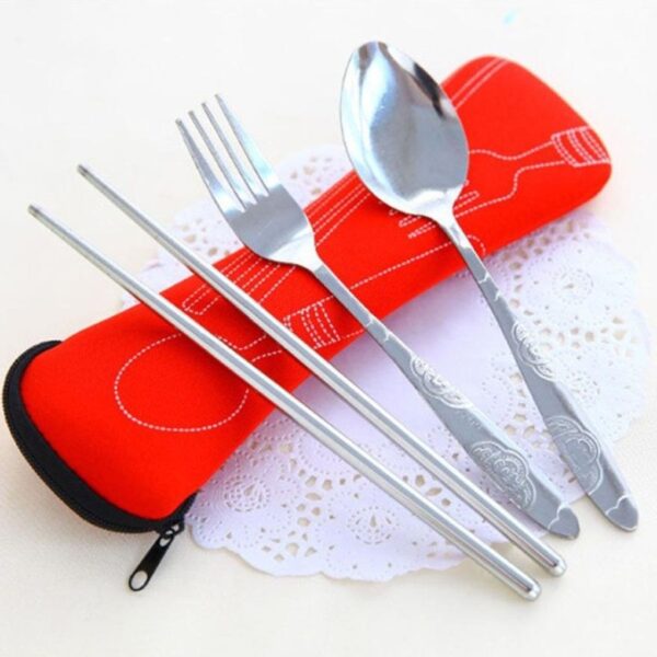 Asesoris perjalanan 1pcs populér 3x sendok garpu stainless steel cutlery portabel kémping kantong piknik 1