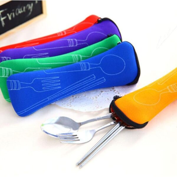 Travel accessories 1pcs popular 3x fork spoon stainless steel cutlery portable camping picnic bag 2