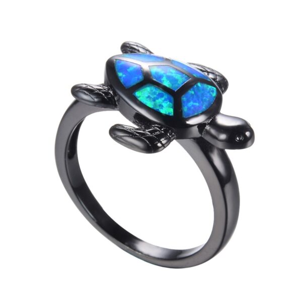 Unique Turtle Blue Fire Opal Animal Rings For Women Wedding Band Fashion Jewelry Vintage Black Gold 1