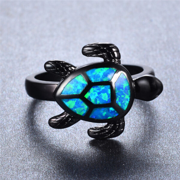 Talagsaon nga Turtle Blue Fire Opal Animal Singsing Para sa mga Babaye nga Band sa Kasal Fashion Alahas Vintage Black Gold 2