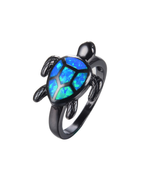 Talagsaon nga Turtle Blue Fire Opal Animal Singsing Para sa mga Babaye nga Band sa Kasal Fashion Alahas Vintage Black Gold 4