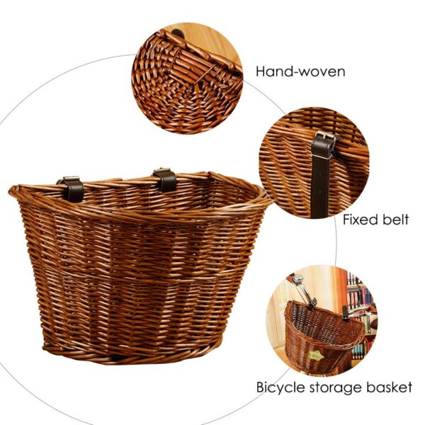 Wicker Front Handlebar Bike Basket Cargo Hand woven Beautiful Lines Sturdy And Durable Folk Craftsmanship Bicycle 1
