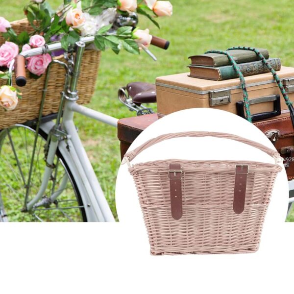 Wicker Front Handlebar Bike Basket Cargo Hand woven Beautiful Lines Sturdy And Durable Folk Craftsmanship Bicycle 3
