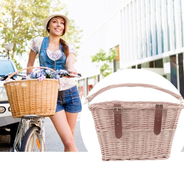 Wicker Front Handlebar Bike Basket Cargo Hand woven Beautiful Lines Sturdy And Durable Folk Craftsmanship Bicycle 4