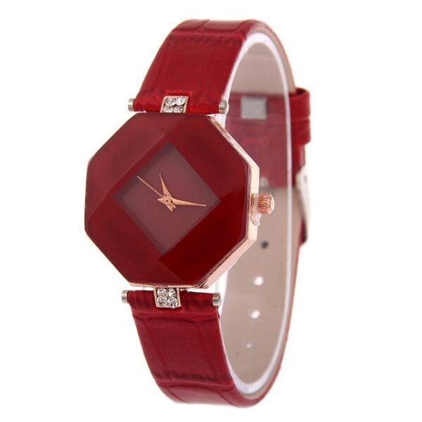 Mga Relo sa Babaye nga Gem Cut Geometry Crystal Leather Quartz Wristwatch Fashion Dress Watch Ladies Gifts Clock