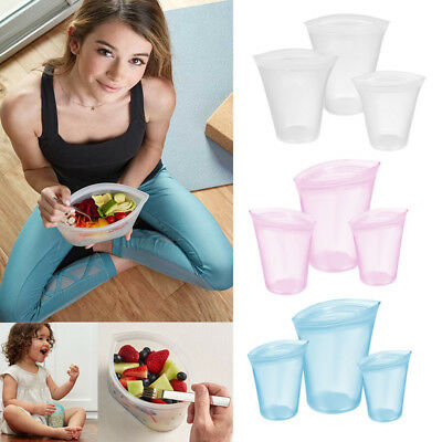 3 Pcs Reusable Silicone Food Bags Zip