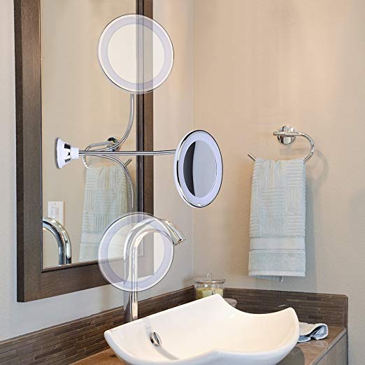 360 Swivel 10x Magnifying Bright LED Lighted Makeup Mirror Adjustable Flexible Bendable Gooseneck Wall Mounted Bathroom