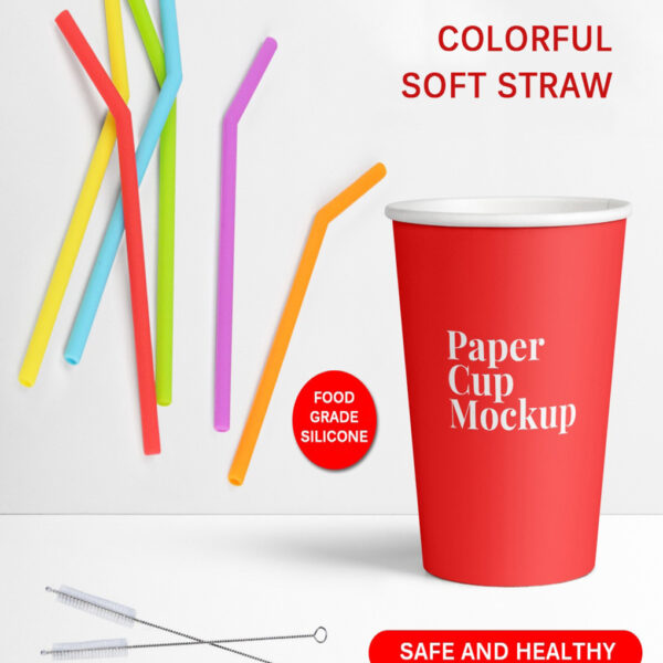 6Pcs Reusable Silicone Drinking Straws Set Extra Long Flexible Straws with Cleaning Brushes for 30 oz 4 1